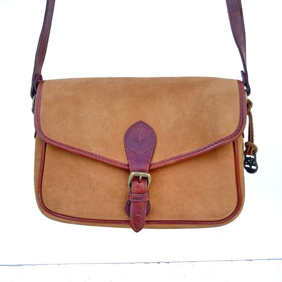 Western Timberland Crossbody | Camel Nubuck Leather Bag | Brass Hardware & Charm - Picture 2 of 16